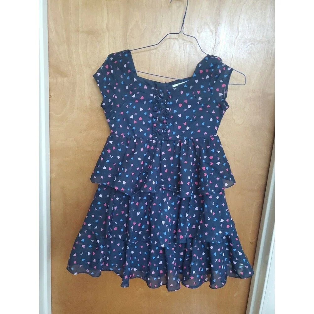 Girl's M blue with hearts DKNY dress sheer layers